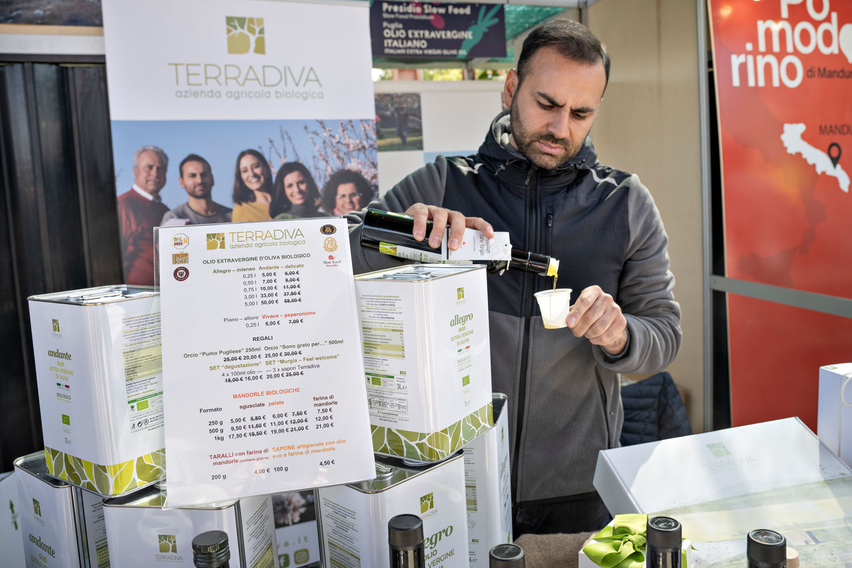 Terradiva Olive Oil,  Pugulia, Italy. The average age of their 10,000 trees is  60-70 years. They produce four different types of oil very rich in polyphenols.